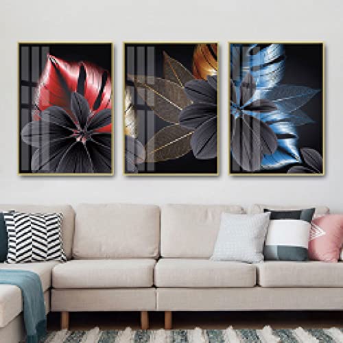 Toile art abstrait feuilles de luxe noir 60x80cm moderne pour salon