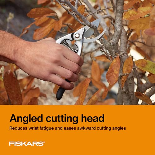 Image of Fiskars Deluxe Forged Bypass Pruner, 3 /4 inch Cut Capacity Garden Hand Pruners for Stems and Light Branches, Angled Cutting Head Reduces Wrist Fatigue, Precision Ground Steel Blade, Non Slip Grip