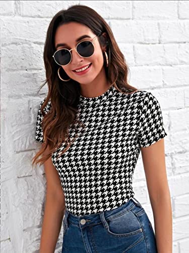 Image of Dream Beauty Fashion Casual Polyester Blend High Neck and Short Sleeves Stylish Printed Top (23 inch Inches)
