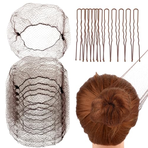 Abeillo Redes para moños, red de pelo de ballet, 20 redes invisibles de 50 cm y 40 horquillas en forma de U para mujeres, niñas, bailarinas de ballet, enfermeras (café)