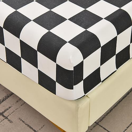 Mengersi Fitted Sheet Queen Size,Grid Fitted Sheet -Soft Lightweight Microfiber Deep Pocket Fitted Bottom Sheets thumb #3