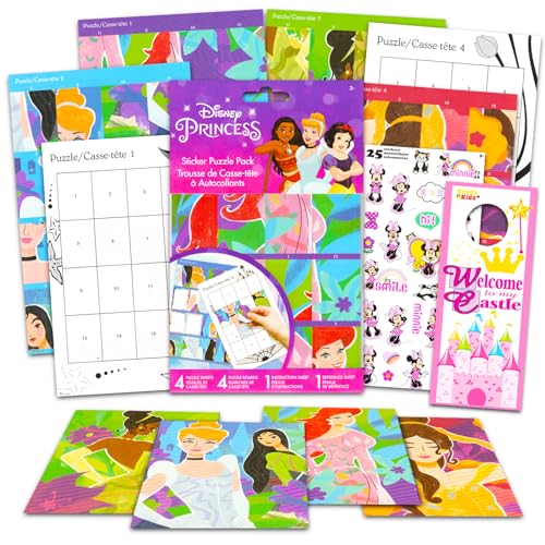 Puzzle d'autocollants princesses Disney - Lot de 4 livrets de gommettes de jeux créatifs pour enfants