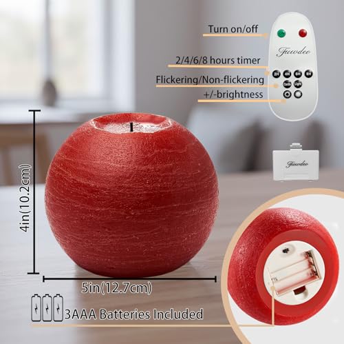 Image of Flameless Candles with Remote & Timer,4 inch H LED Battery Operated Round Candle 2 Pack,Real Wax Christmas Candle Lights Flickering for Christmas Gift Wedding Home Decor (Red)