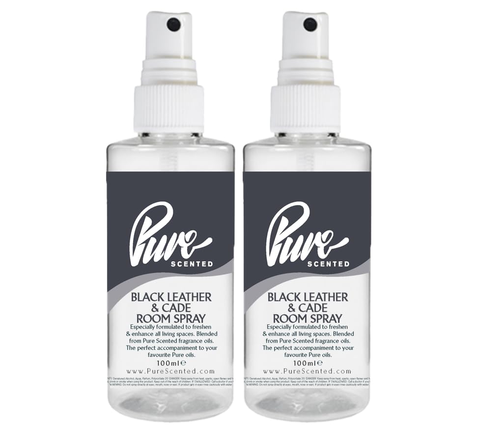 "Pure Scented 200ml Room & Fabric Sprays 2 x 100ml Suitable For Home, Car, Caravan, Work, Gym Bags, Odour Eliminators (2 x 100ml, Black Leather & Cade)"