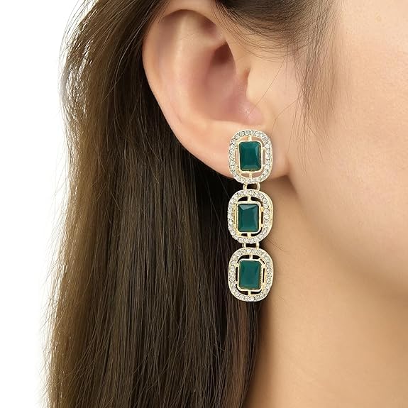 I Jewels Gold Plated Traditional White Stone Drop Dangle Earrings For Women - Image 4