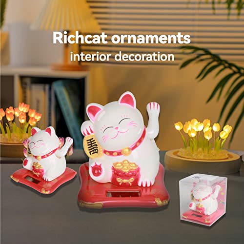 YUMILI Maneki Neko Waving Cat Maneki Neko Lucky Cat Solar Powered Lovely Happy Waving Lucky Cat for Shops Restaurants and Home Decoration (White),7x6.5x7.6cm / 2.76x2.56x2.99inch - Image 2