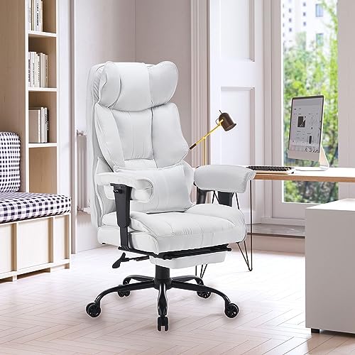 Efomao Desk Office Chair,Big High Back Ergonomic Fabric Computer Chair,Executive Office Chair with Lumbar Support,Adjustable Armrest Office Chair with Foot Rest, White Office Chair Efomao Desk Office Chair,Big High Back Ergonomic Fabric Computer Chair,Executive Office Chair with Lumbar Support,Adjustable Armrest Office Chair with Foot Rest, White Office Chair
