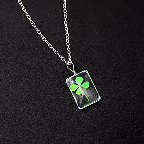 Yocoyee Dried Leaves Lucky 4-Leaf Clover Sunflower Pendant Necklace St. Patrick's Day Square round Glass Love and Luck Plant Jewelry for WomenGift - Image 4