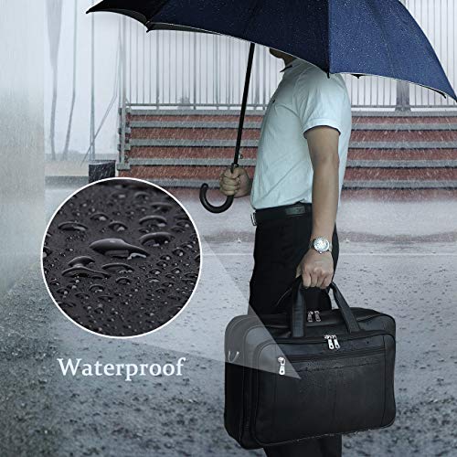 Augus Mens Leather Briefcase Messenger Bag Waterproof Travel Business Duffle Bags for Men 17 Inch Laptop Bag Black YKK Zipper