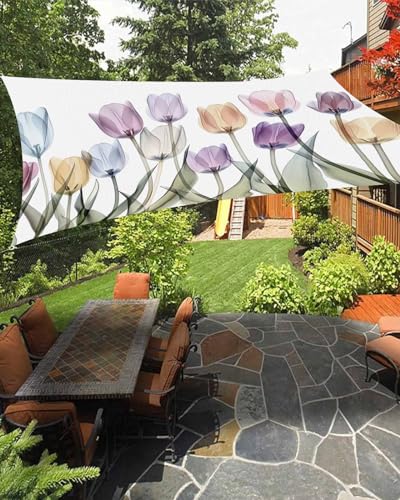 Waterproof Sun Shade Sail Colorful Tulip Flower Pattern Design Outdoor Patio Sun Shades Canopy UV Block Water Resistant Sunshade for Garden Backyard Deck Pergola 6.5x10 Ft