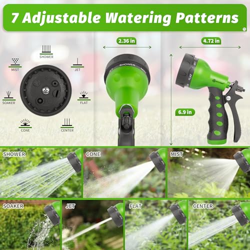Image of AUTOMAN-Garden-Hose-Nozzle,ABS Water Spray Nozzle with Heavy Duty 7 Adjustable Watering Patterns,Slip Resistant for Watering Plants,Lawn& Garden,Washing Cars,Cleaning,Showering Pets - Green