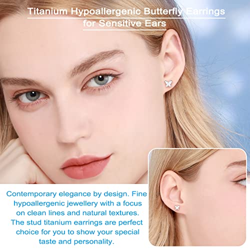 Vgaceti Titanium Earrings, Hypoallergenic Butterfly Stud Earrings For Girls Women Men Sensitive Ears, Premium High Polished (Shiny Grey Butterfly) #TOP4