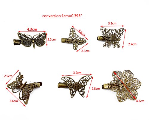 Pack de 6 pinzas de cabello vintage mariposa y libélula miniatura 3