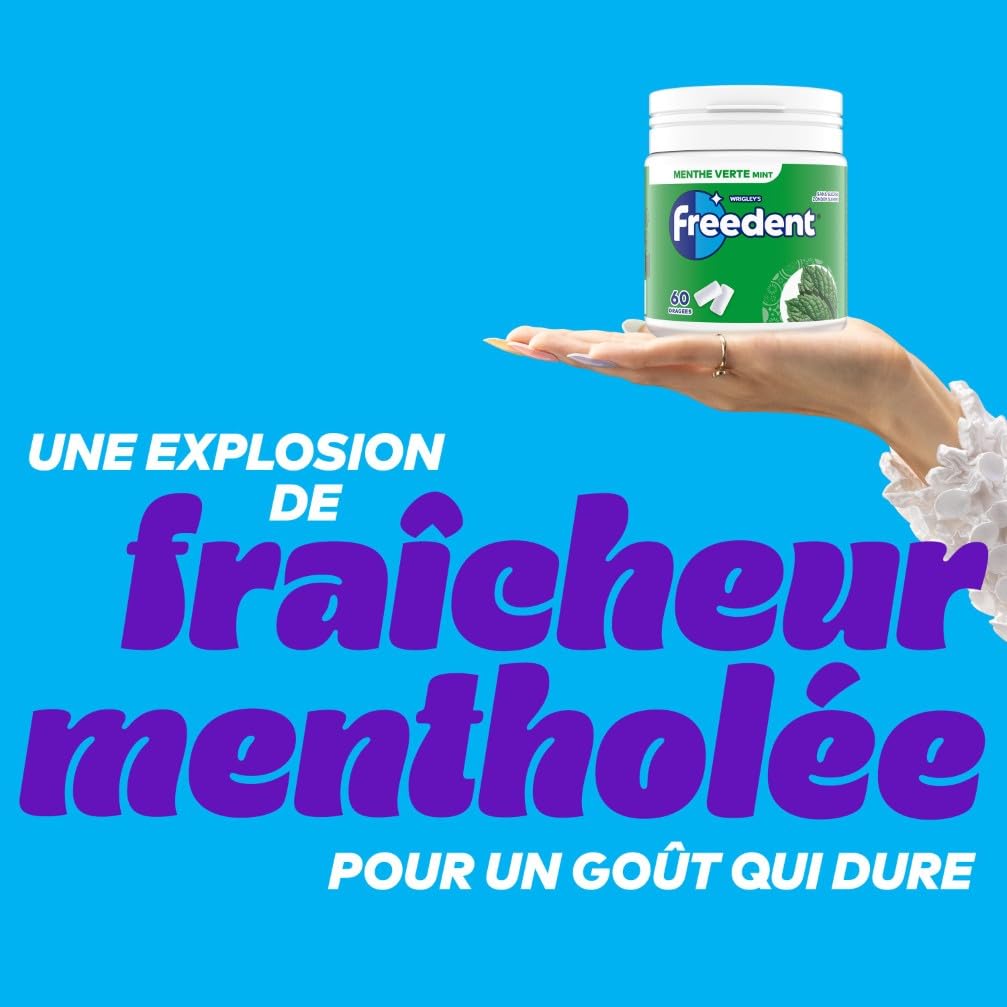 FREEDENT Chewing Gum Sans Sucre Goût Menthe Verte Boîte de 60 Dragées Grand Format