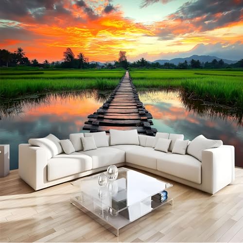 Papier peint pont en bois moderne minimaliste et paysage naturel pour chambre