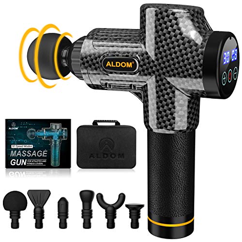 Massage Gun Muscle Massager Deep Tissue Percussion Massager Cordless 30 Speed Level Professional Handheld Electric Body Massager Sports Drill with 6 Heads (Carbon Fiber)