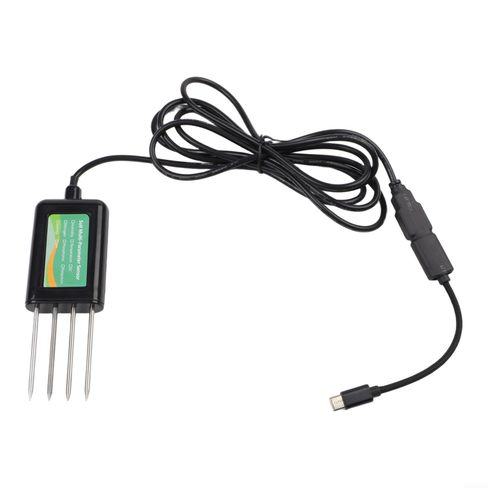 Probador de suelo USB, 8 funciones, monitor de humedad y nutrientes para plantas de interior y exterior, higrómetro, sensor de ayuda agrícola, 4,6 x 1,6 x 12,8 cm