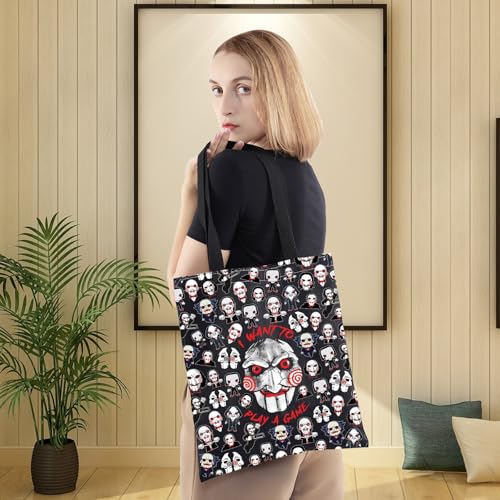 LEVLO Sadistic Thriller Tote Bag Horror Movie Fans Gift I Want To Play A GamePuzzle Horror Shoulder Bag Horror Movie Merch4