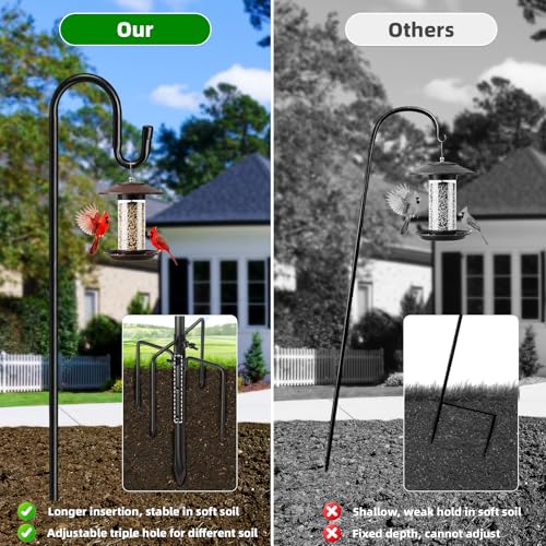 Image of COCONUT 62 inch Shepherds Hooks for Outdoor, Bird Feeder Pole with 5 Prong Base, Adjustable Height Shepherds Hook for Hummingbird Feeder, Bird Feeder, Lightweight Plant, Wind Chimes, Lanterns (1 Pack)