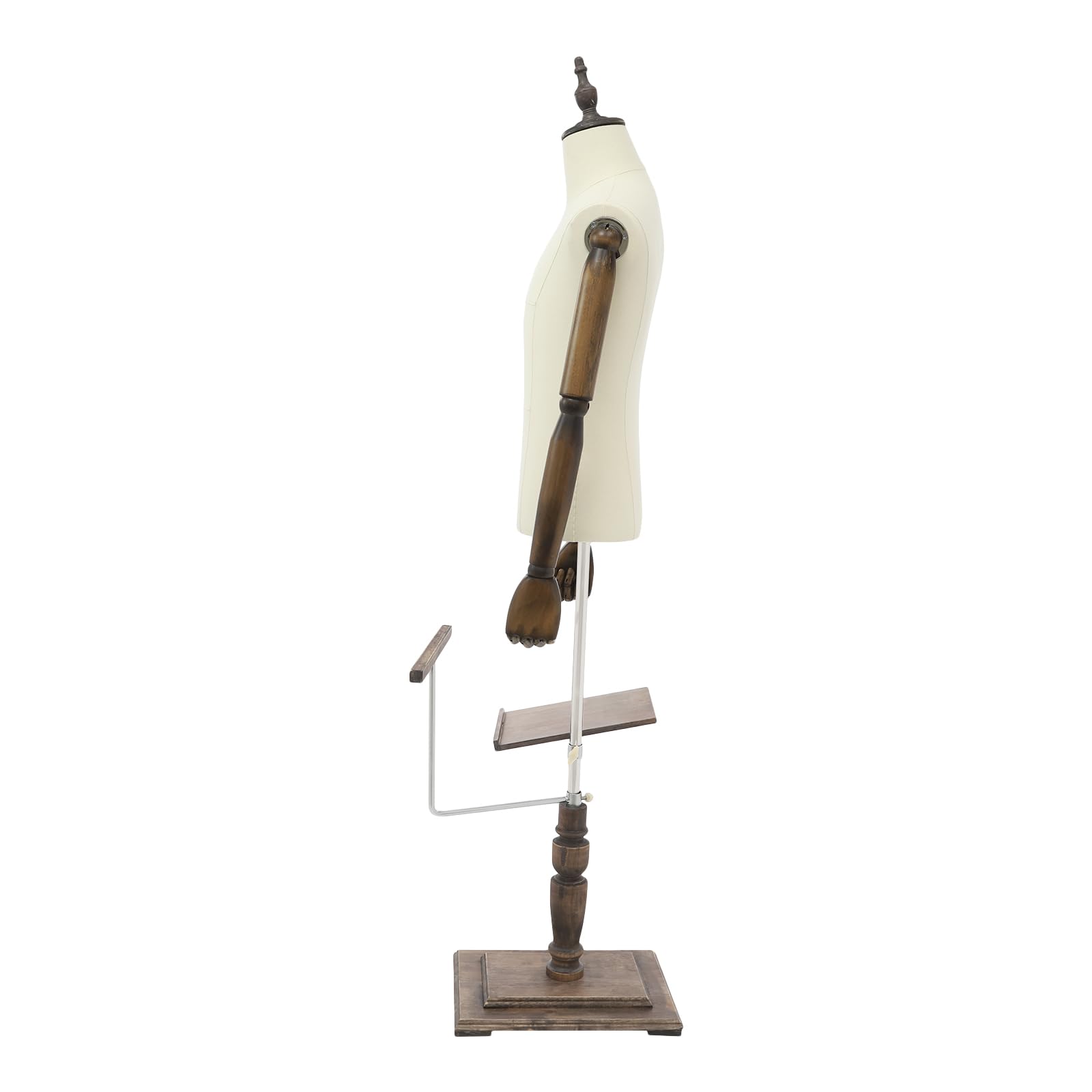 Manichino da sartoria, maschio, regolabile (135 – 180 cm), da uomo, busto sartoriale, corpo con ripiano per pantaloni + portascarpe per esposizioni e cucito (beige, M)