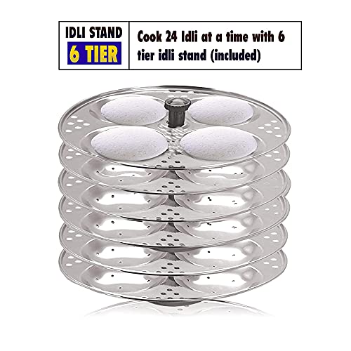 Image of QSEC Idli Cooker (24 Idli) Stainless Steel Steamer With 6 Tier Stand | Induction and Gas Stove Compatible
