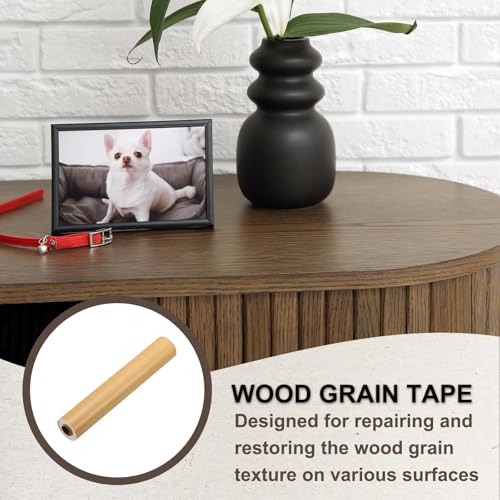Image of PATIKIL Wood Grain Tape 12 inch x 32 ft, Self-Adhesive Wood Texture Repair Tape Realistic Wooden Effect Patch for Furniture Cabinets Floor Walls, American Oak