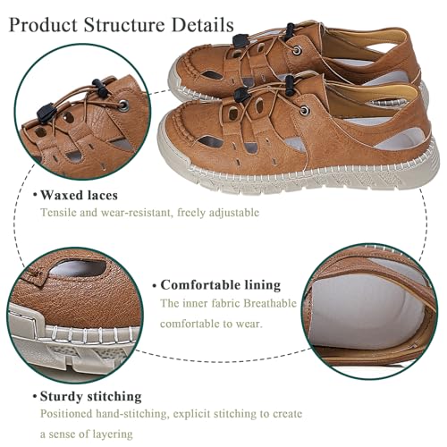 Men's Leather Breathable Walking Sandals with Adjustable Straps Non Slip Comfortable Casual Hiking Sandals Camping Water Beach Indoor Outdoor2