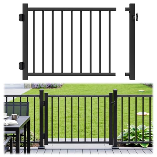 Image of Egadis 36in.H x 4 ft.W Welded Aluminum Deck Gate Kit with Latch and Auto-Closing Hinge, Designed for Super Easy DIY, Cuttable AAMA 2604 Outdoor Gate Kit for Deck, Patio, Garden, Yard, Porch