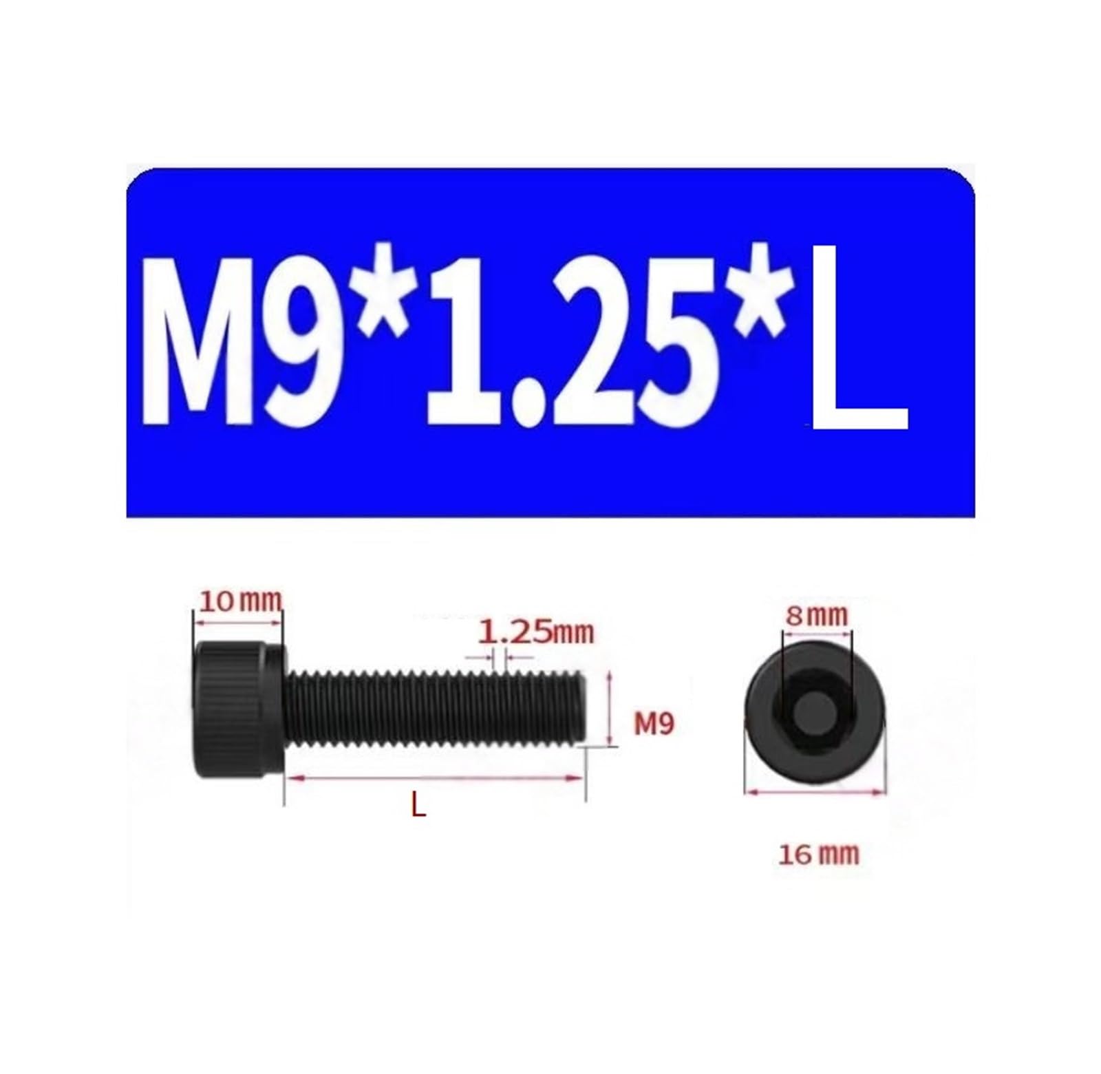 Vis à tête cylindrique à six pans creux boulon M7 M9 filetage fin DIN912 12.9 niveau acier(2PCS M9x1.25x25mm)