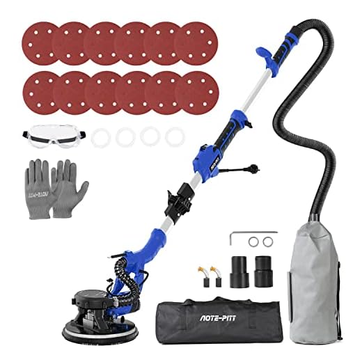 AOTE-PITT Drywall Sander, 810W 7A Electric Drywall Sander with Vacuum Attachment, Variable Speed 900-1,800RPM Power Wall Sanders with 12 Pcs Sanding Discs, LED Light, Extension Handle, Dust Hose