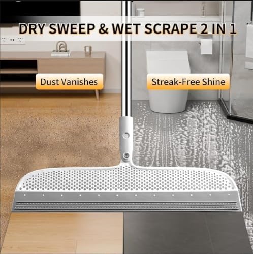 Image of UPLEVELBUCKET Wet & Dry Floor Mop with Silicone Squeegee - Squeeze Sponge Wiper for Tiles, Marble, Bathroom, Glass, Mirrors & Carpets - Easy Floor & Wall Cleaning