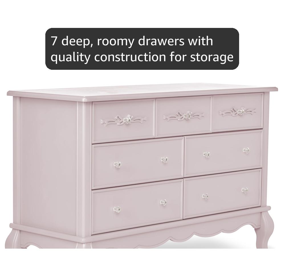 Evolur Aurora 7 Drawer Double Dresser, Dusty Rose : Home & Kitchen