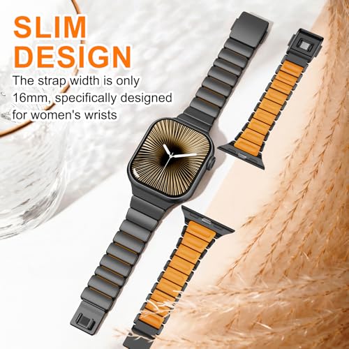Image of Magnetic Titanium Band Compatible with Apple Watch Ultra 3 /2 /1 Band 49mm Series 11 10 46mm 45mm 44mm 42mm SE 3 /2 /1 9 8 7 6 5 4,Luxury Silicone Dual-Layer Link For iwatch Men Women