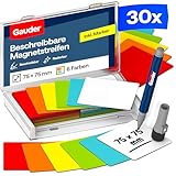 GAUDER Magnetetiketten beschreibbar - Wiederverwendbare Magnetschilder zum Beschriften für Whiteboard, Tafel, Kanban-Board und Kühlschrank - Magnetkarten mit Marker (30 Stück - 75 x 75 mm)