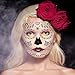Day of The Dead Temporary Face Tattoos 6 Halloween Sheets Sugar Skull Stickers for Women Men Adults Black Skeleton Glitter Mexican Halloween Masquerade and Parties Decor Supplies