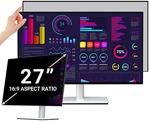 [2023 Newest] 27 Inch Removable Computer Privacy Screen Filter for Monitor, PYS Privacy Screen Shield for 16:9 Widescreen Monitor, Anti-Glare Reduction Blue Light Filter Compatible with 27" Sizes