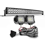 DOT 5D Curved 42Inch 240W Led Light Bar+2X 4Inch 60W Led Cube Pods W/Wiring Kit for Marine Boat Polaris Honda Pioneer Can Am Defender Dodge GMC UTV ATV SUV Kubota Kawasaki Suzuki Pathfinder GMC Yukon