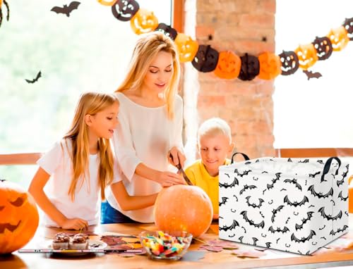 Image of CLOCOR Rectangular Gift Basket Empty for Halloween, Waterproof Storage Basket with Handles, Books Box, Room Decor(Black Bat)