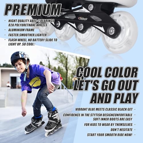 Image of Nattork Black Adjustable Inline Skates for Kids with Full Light up Wheels,Fun Illuminating Roller Skates for Boys and Girls,Youth and Beginners