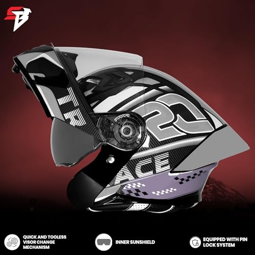 Image of Steelbird SBA-20 Trace ISI Certified Flip-Up Graphic Helmet for Men and Women with Inner Silver Sunshiled