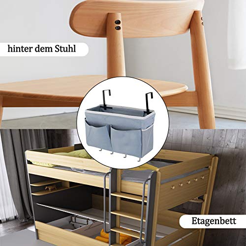 Whchiy Betttasche Bett Organizer Hängetasche Mit 4 Haken Hochbett Aufbewahrungstasche für Buch, Magazin, Spielzeug, Handy, Kopfhörer (Grau) - Image 8