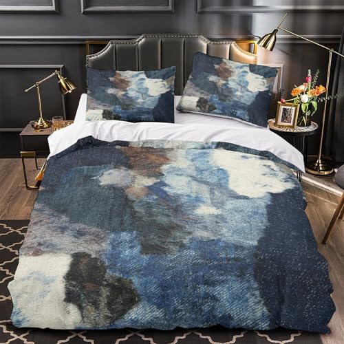 Housse de couette design moderne texturé bleu effet 3D confort