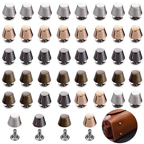 40 Sets Round Studs MetalPurse Feet Nailhead Round Flat Head Stud for Purse Handbag Feet Nailhead Spike Flat Buckle Button Cap Cone Studs Rivets for Leather DIY Crafts 4 Colors