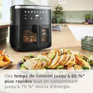 Bosch Friteuse sans huile Série 6, MAF671B0, Air Fryer XXL, capacité de 7,2 L, 7 programmes prédéfinis, vitre de cuisson éclairée, cuisson jusqu'à 65% plus rapide, noir