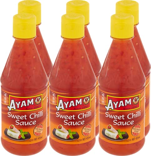 AYAM Sweet Chilli Sauce for Finger Foods | Natural Ingredients | Spicy & Sweet | Gluten, Dairy, Egg, Shellfish & Nut Free | For Vegans | No Preservatives, No Colouring, No Added MSG | Great Flavour - 6 x435ml