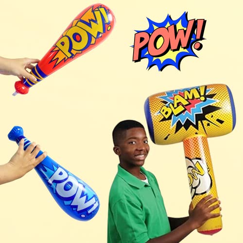 4E'S Novelty 10346 25 Pc Set, 12 Oversized 20'' Pow Inflatable Baseball Bats, 12 Punch Balloon, 1 Huge 30 Inch Bopper - For Superhero Theme Birthday Party Favors thumb #3