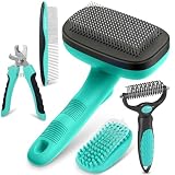 WOPQAEM 5 PCS Self Cleaning Slicker Brush & Pet Grooming Rake & Bath Brush & Nail Clippers & Pet Comb for Dogs and Cats,Professional Deshedding Dematting Tool for Long and Short Haired Pets