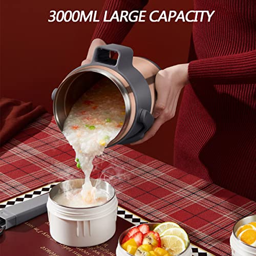 Lonchera térmica para alimentos calientes, 3000 ml, gran capacidad, conservación del calor las 24 horas, caja interior independiente de cuatro capas, asa de transporte mejorada