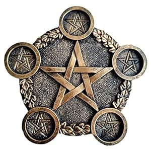 19cm Vintage Pentagramm-Kerzenhalter aus Messing, Okkulte Ritual-Magie | Kerzenst&auml;nder