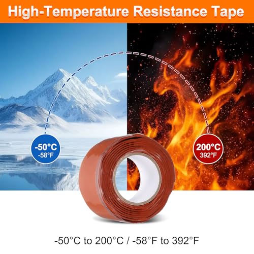 Image of uxcell 2 Pcs Self Fusing Silicone Tape, 1 inch x 3ft Waterproof Water Leak Sealing Tape for Plumbing Pipe Hose Repair Handles, Red (0.5mm Thick)